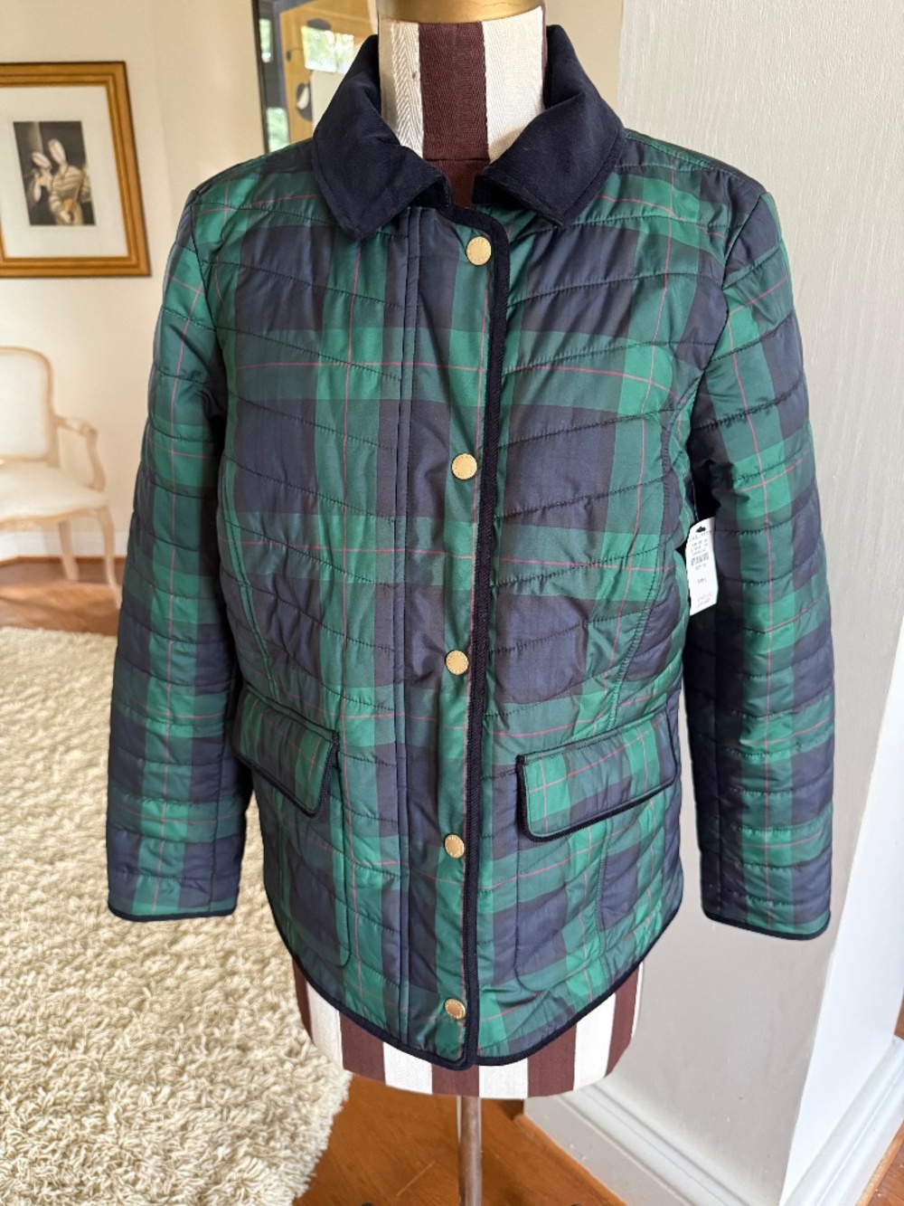Talbots Joyful Black Watch Plaid Jacket Womens Green/Black Lightweight Sz MP NWT